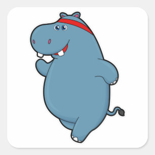 Sticker Carré Hippo à la course avec bandeau