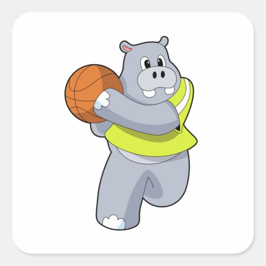 Sticker Carré Hippo as basketball player with basketball.PNG (Devant)