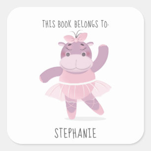 Sticker Carré Hippo Ballerina Ce livre appartient à Sticke Carré