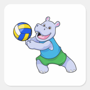Sticker Carré Hippo comme joueur de volleyball avec volleyball