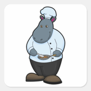 Sticker Carré Hippo cuisiner avec la Pan