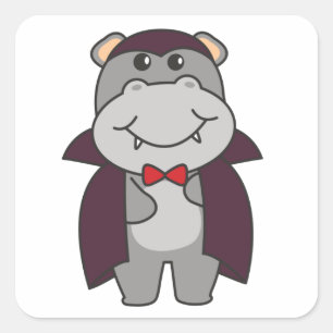 Sticker Carré Hippo Halloween Cute Devil Vampire Costume Carré