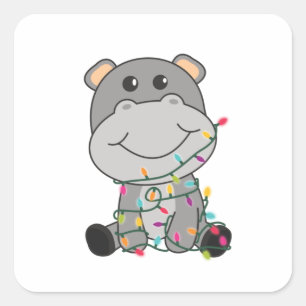 Sticker Carré Hippo Joyeux Noël Animaux d'hiver Hippopotames