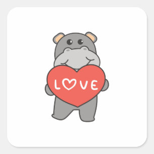 Sticker Carré Hippo pour la Saint Valentin de mignons animaux av