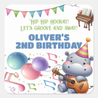 Sticker Carré "Hippo Super anniversaire Bash Bonanza !" Invitati