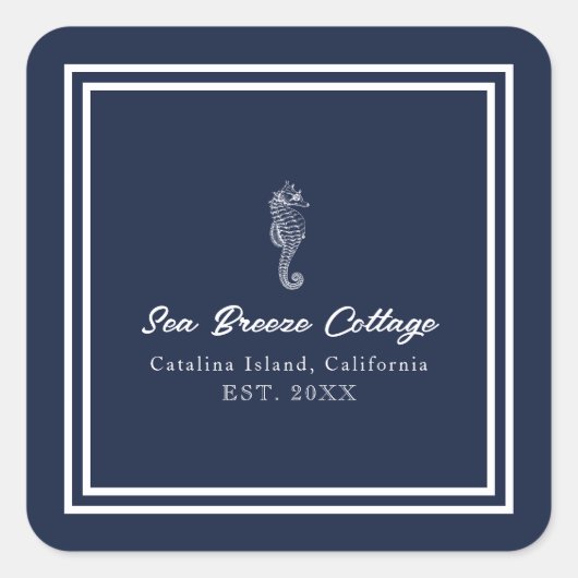 Sticker Carré Hippocampe bleu et blanc (Devant)