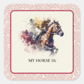 Sticker Carré Hippocampe et pari de jockey (Devant)