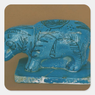 Sticker Carré Hippopotame bleu avec décoration noire