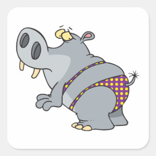 Sticker Carré Hippopotame En Bikini