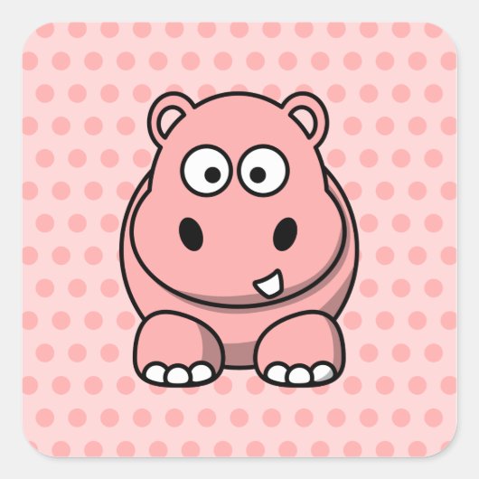 Sticker Carré Hippopotame rose mignon (Devant)