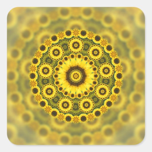 Sticker Carré Hippy Sunflower Fractal Mandala Motif (Devant)