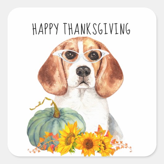 Sticker Carré Hipster Beagle personnalisable Thanksgiving (Devant)