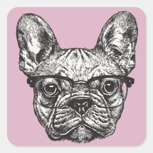 Sticker Carré Hipster Bulldog (Devant)