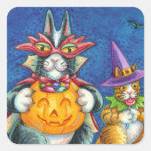 STICKER CARRÉ HISS N'FITZ CHATS, TRICK OU TRAITER FUNNY HALLOWEE (Devant)
