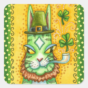 STICKER CARRÉ HISS N'FITZ LEPRECHAUN, ST. CHAT AMUSANT DE LA JOU