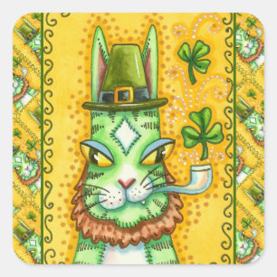 STICKER CARRÉ HISS N'FITZ LEPRECHAUN, ST. CHAT AMUSANT DE LA JOU