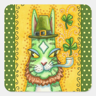 STICKER CARRÉ HISS N'FITZ LEPRECHAUN, ST. CHAT AMUSANT DE LA JOU