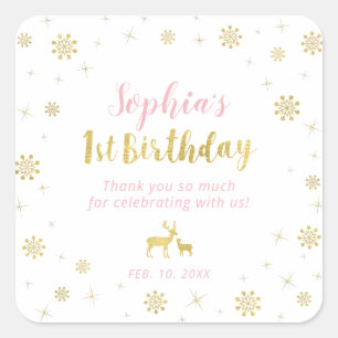 Sticker Carré Hiver en terre ferme, Gold personnalisé, 1er anniv