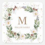 Sticker Carré hiver fleuri or éclatant vacances monogramme carré (Devant)