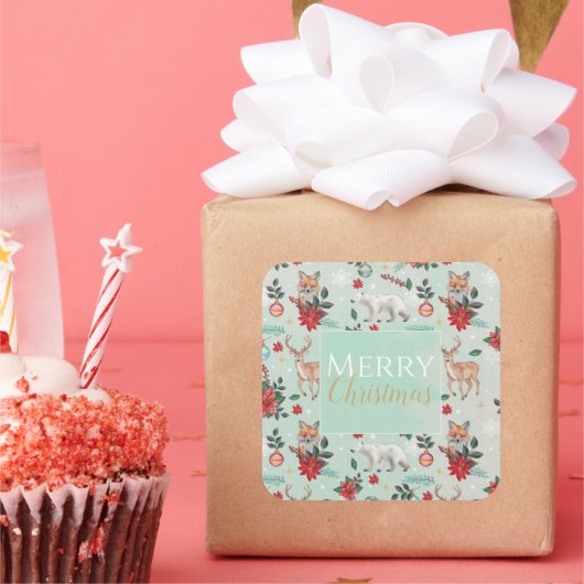 Sticker Carré Hiver Florest Animaux Motif de Noël (Fête)