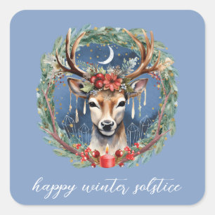 Sticker Carré Hiver Solstice vacances Deer Wreath Yule Noël