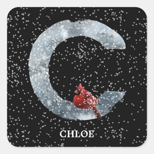Sticker Carré Hiver Wonderland Alphabet C Monogramme | Oiseau ro (Devant)