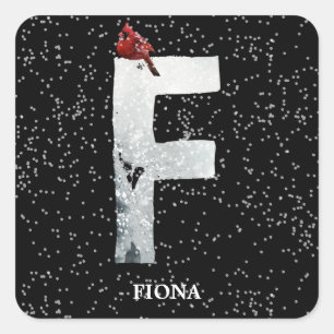 Sticker Carré Hiver Wonderland Alphabet F Monogramme Oiseau ro