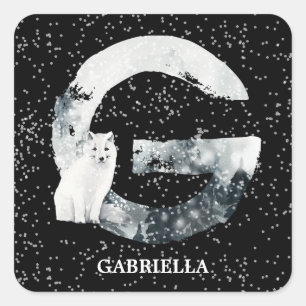 Sticker Carré Hiver Wonderland Alphabet G Monogramme   Loup de n