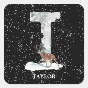 Sticker Carré Hiver Wonderland Alphabet T Monogramme Rinder