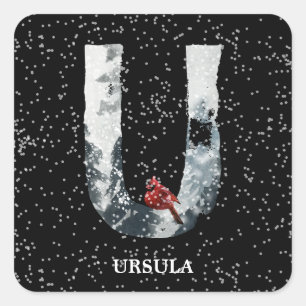 Sticker Carré Hiver Wonderland Alphabet U Monogramme   Oiseau ro