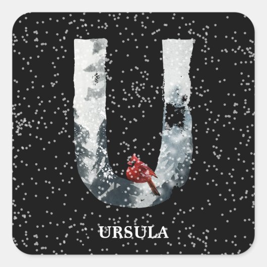 Sticker Carré Hiver Wonderland Alphabet U Monogramme | Oiseau ro (Devant)