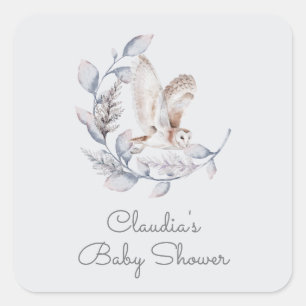 Sticker Carré Hivernal Chouette des bois Baby shower de script m