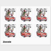 Sticker Carré Ho Ho Santa Driving Red Classic Car (Feuille)