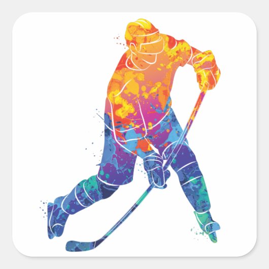 Sticker Carré Hockey sur glace aquarelle (Devant)