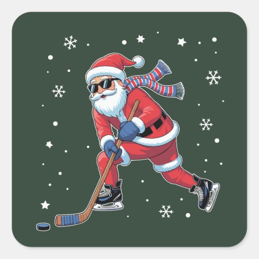 Sticker Carré Hockey sur glace Noël Père Noël Jouer équipe de sp (Devant)