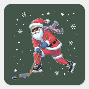 Sticker Carré Hockey sur glace Noël Santa jouant équipe de sport