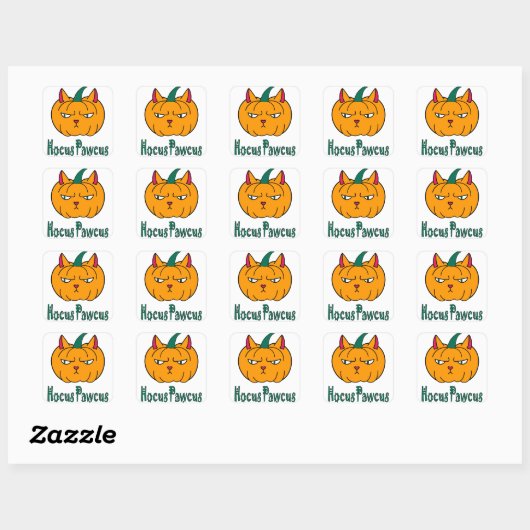 Sticker Carré Hocus pawcus Halloween citrouille ginger cat magie (Feuille)