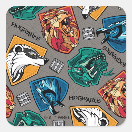 Sticker Carré HOGWARTS™ Houses Crosshatched Pattern (Devant)