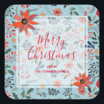 Sticker Carré Holiday Christmas<br><div class="desc">Joyeux autocollants carrés personnalisés de Noël avec des fleurs d'hiver modernes et élégantes - poinsettias, baies et feuilles - avec votre nom et votre salutation en lettres chic. Tout le texte, les polices, les couleurs de police et la couleur arrière - plan peuvent être modifiés, il suffit de cliquer sur...</div>