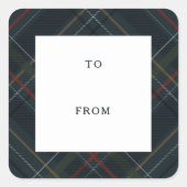 Sticker Carré Holiday plaid navy blue to and from gift (Devant)