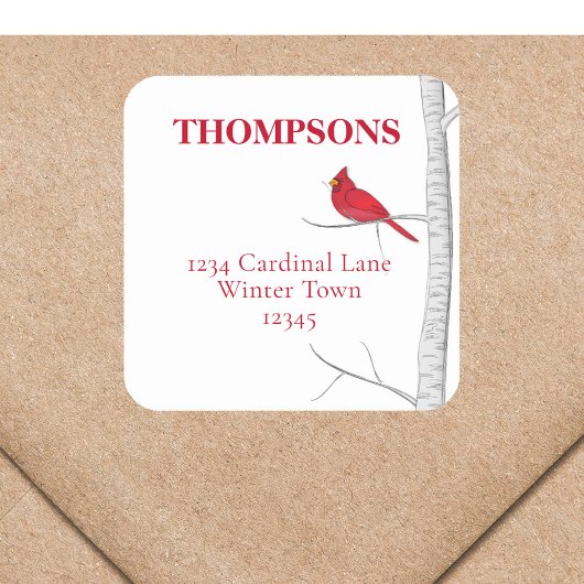 Sticker Carré Holiday Red Cardinal Simple Winter Return Adresse