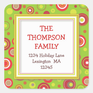 Sticker Carré Holiday Retro Red & Green Polka Dot Adresse