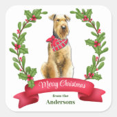 Sticker Carré Holly Banner Airedale Terrier Chien Noël (Devant)