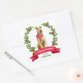 Sticker Carré Holly Banner Airedale Terrier Chien Noël (Enveloppe)