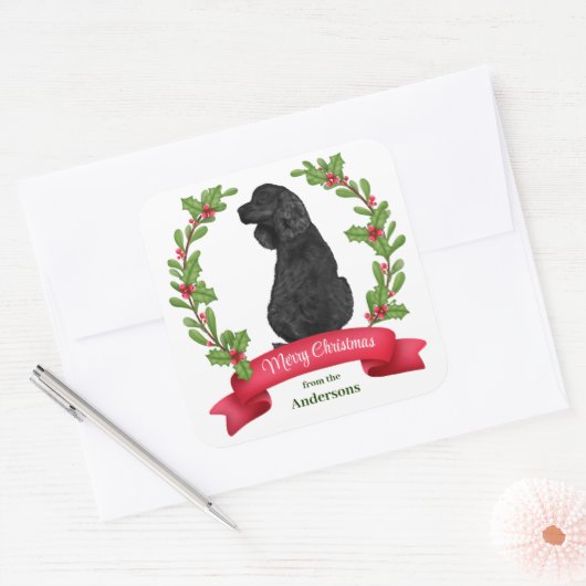 Sticker Carré Holly Banner Black Cocker Spaniel Noël (Enveloppe)