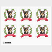Sticker Carré Holly Banner Black Tan Chihuahua Chien Noël (Feuille)