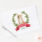 Sticker Carré Holly Banner Corgi Chien Noël (Enveloppe)