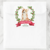 Sticker Carré Holly Banner Corgi Chien Noël (Sac)