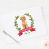 Sticker Carré Holly Banner Poodle Chien Noël (Enveloppe)