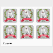 Sticker Carré Holly Banner White Pit Bull Dog Noël (Feuille)